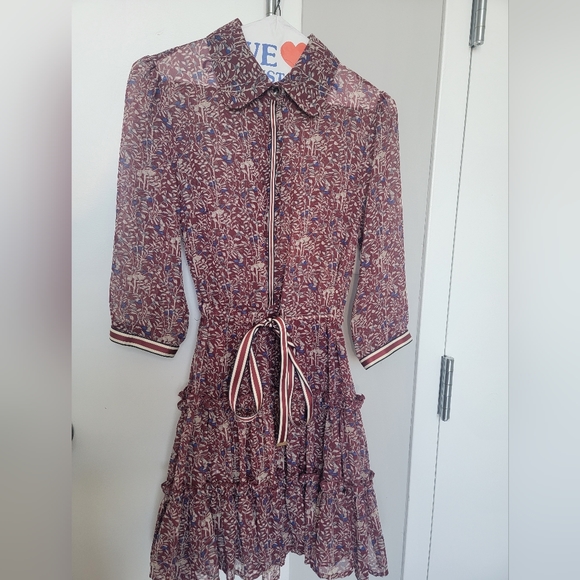 Pre-loved Silky Floral Dress, Burgundy, S - Picture 1 of 10